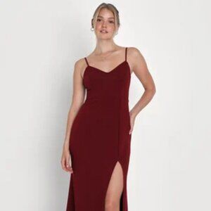 NWT Lulus Eloquent Ease Burgundy Sleeveless Mermaid Maxi Dress (Medium)